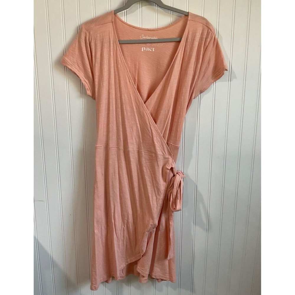 Pact Dress Womens Medium Peach Organic Cotton Wrap Above Knee Comfort
